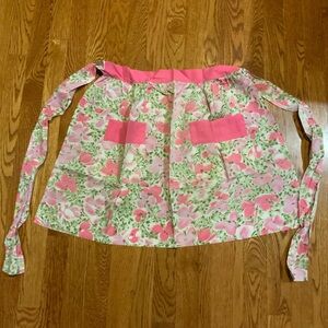 Vintage Apron Floral Pink 2 Pockets Handmde Up to 72" Waist MCM NOS